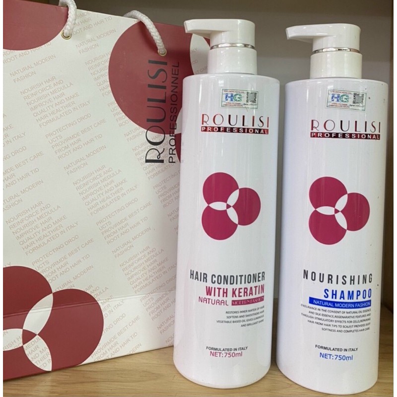 Bộ Gội Xả Phục Hồi Ngăn Rụng Tóc Suôn Mượt ROULISI 750ml x 2 - ROULISI  Chính Hãng