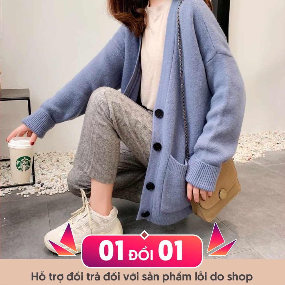 (SẴN) Áo khoác cardigan len nữ dài tay dễ thương học sinh cài cúc túi hộp dáng oversize JK Nhật Bản A00076 | BigBuy360 - bigbuy360.vn