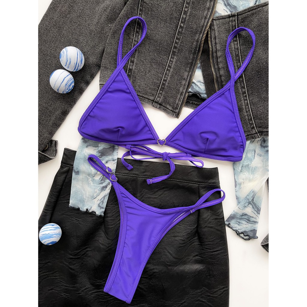 Bộ Bikini Màu Đen Họa Tiết Trái Tim Đơn Giản LM127 Cho Nữ