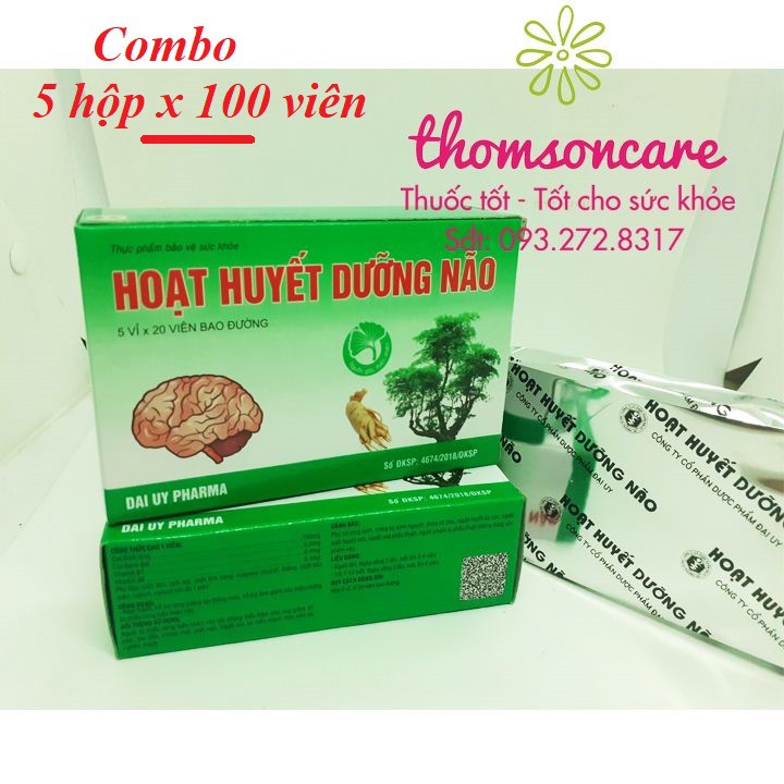 Combo 5 hộp Hoạt huyết dưỡng não, mỗi hộp 100 viên bao đường - hỗ trợ tăng cường tuần hoàn não, chính hãng Đại Uy | BigBuy360 - bigbuy360.vn