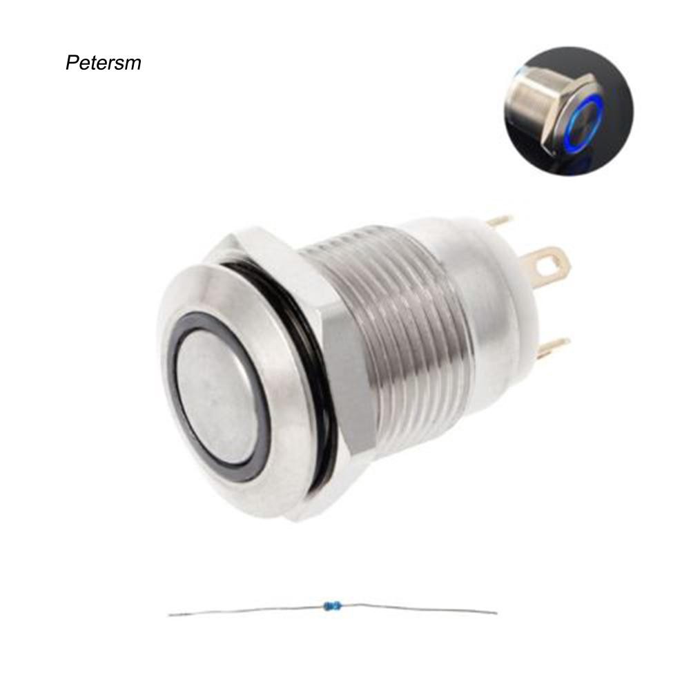 Công tắc bấm nút bấm bằng kim loại có đèn LED 12mm 3A / 220V DC cho tàu thuyền