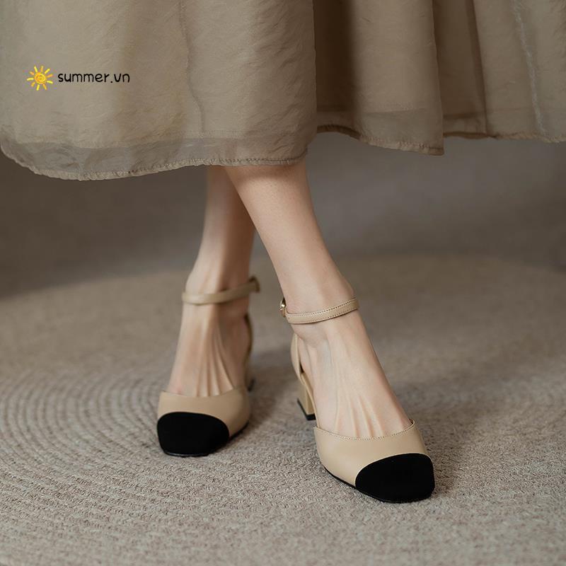 Xiaoxiang Giày Sandal Cao Gót Dày Hở Ngón Quai Đeo Nửa Đế Mùa Hè 2022 Phong Cách Mới Dễ Phối Đồ Cho Nữ