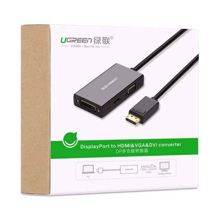 [Mã ELMALL300K giảm 5% đơn 500K] Cáp chuyển đổi đa năng Displayport sang HDMI+VGA+DVI-D(24+1) đầu cái UGREEN DP110 20420