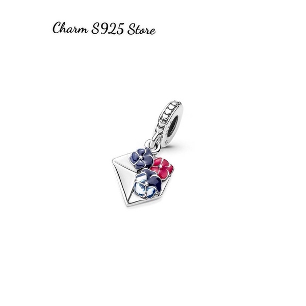 CHARM PAN ALE TREO LÁ THƯ HÌNH HOA PANSY ENVELOPE BẠC S925 CAO CẤP