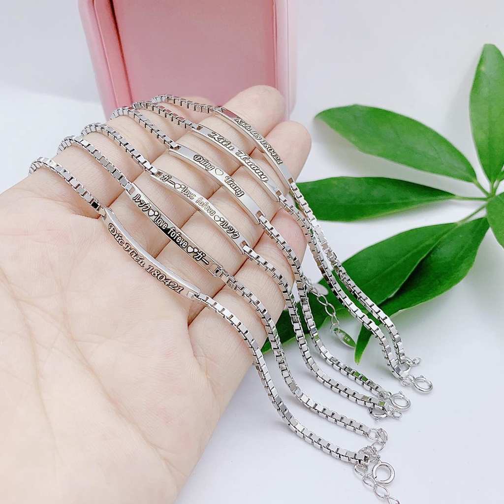 Vòng tay đôi thanh bạc cao cấp S925, Lắc tay cặp miễn phí khắc chữ theo yêu cầu - Tiệm bạc Pansy