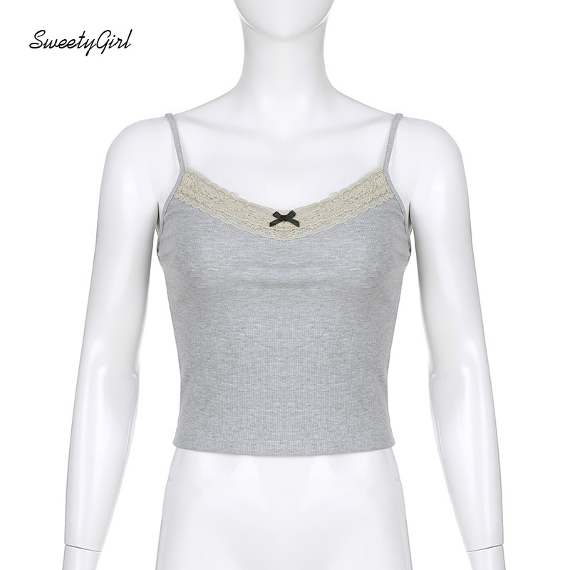 Áo Hai Dây Cổ Tròn Màu Xám Đính Nơ Eo Thấp Thời Trang 2022 Quyến Rũ Cho Nữ