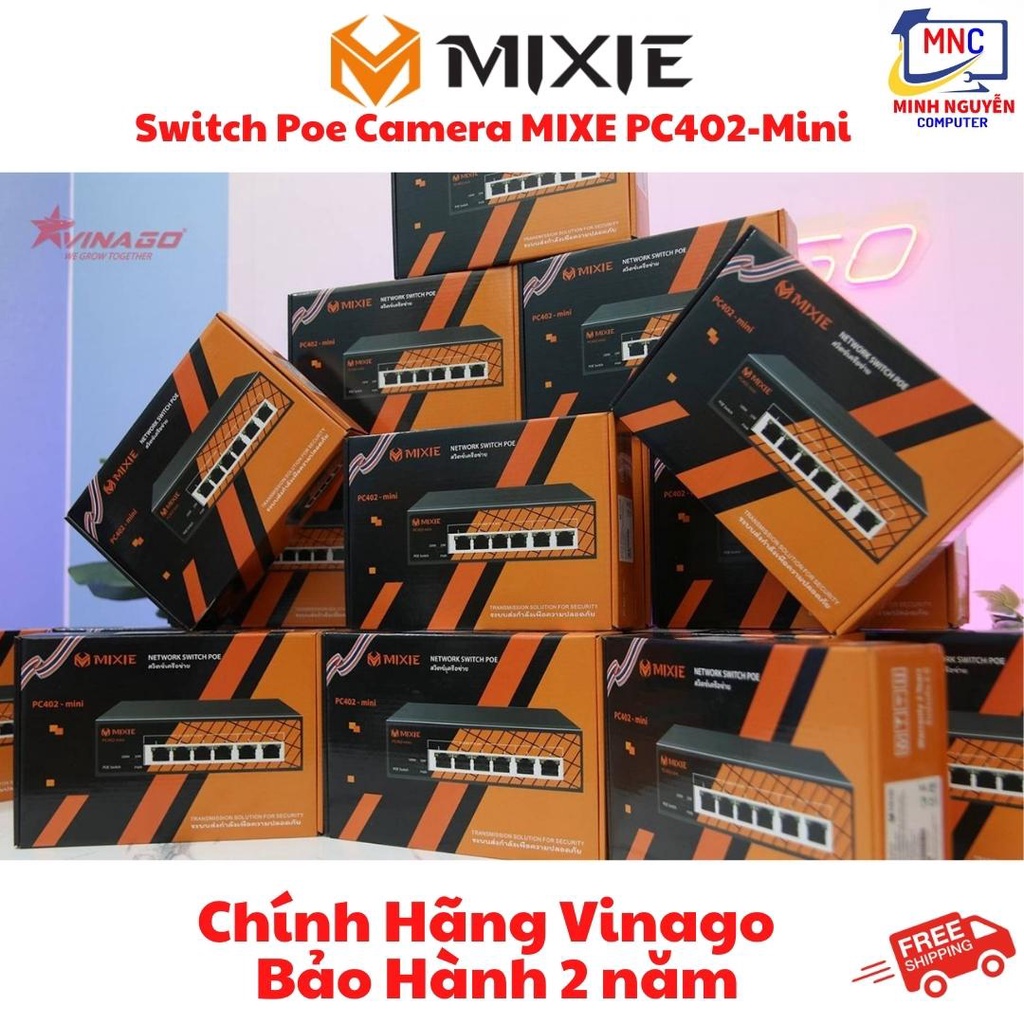 Switch Poe MIXE PC402-Mini gồm 4 cổng POE RJ45 10/100M và 2 cổng UPlink tốc độ 10/100m