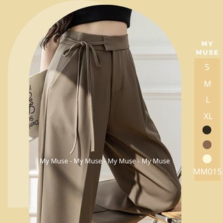 Quần ống rộng suông nữ lưng cao thắt dây eo mm015, quần cạp cap dây buộc eo form siêu tôn dáng thời trang nữ