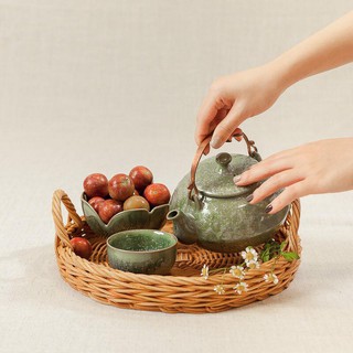 Khay mây tròn (30cm) - có quai