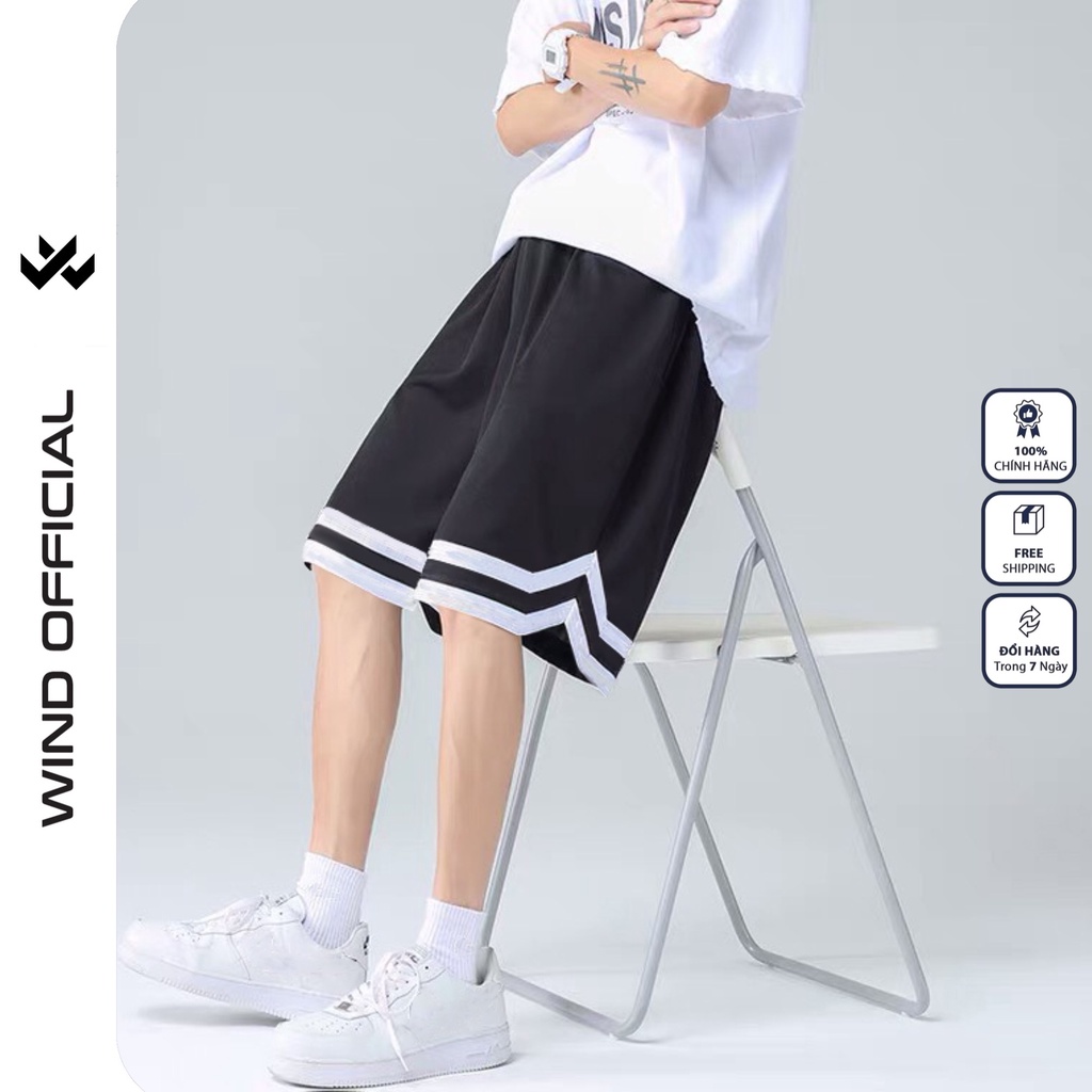 Quần short bóng rổ WIND unisex thể thao chữ V lửng nam nữ mặc nhà ulzzang