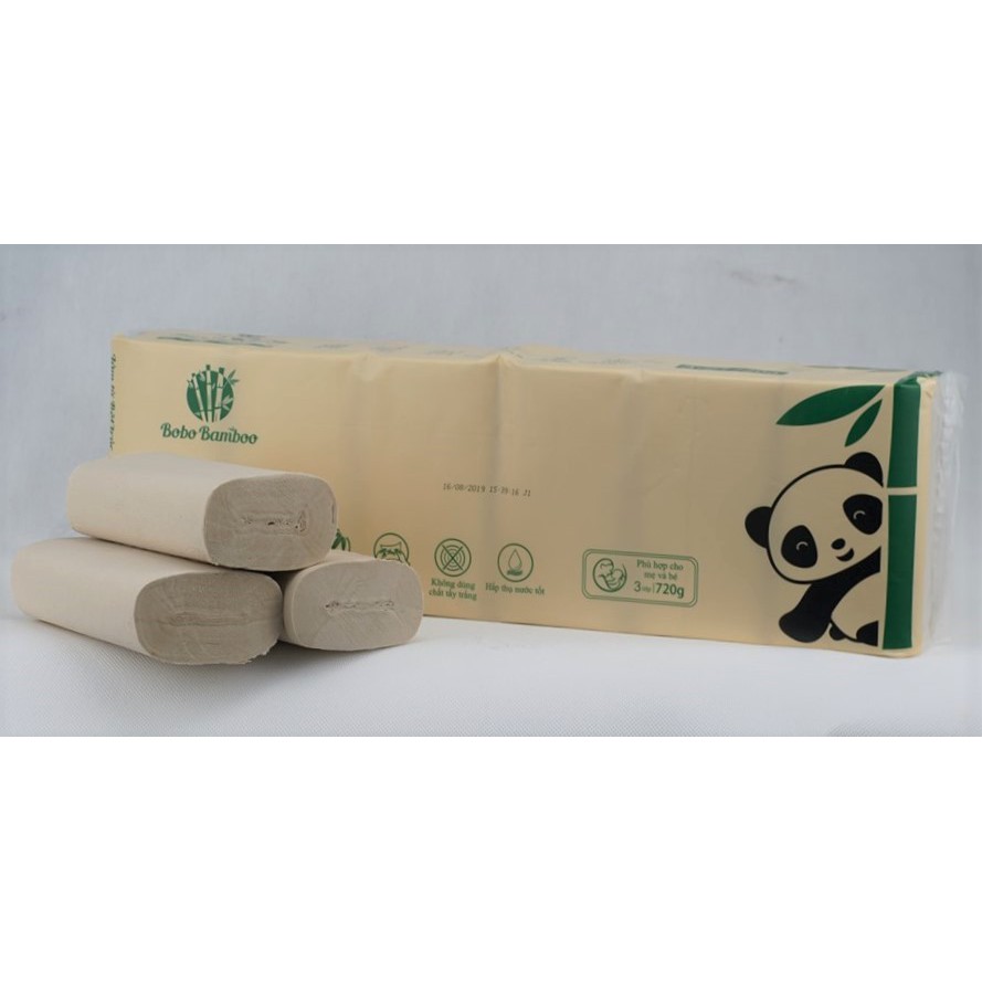 12 cuộn giấy gấu trúc không lõi làm từ bột trúc siêu dai Bobo Bamboo