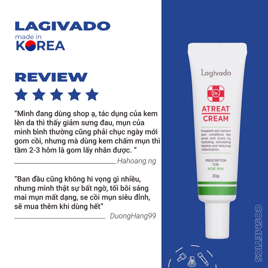Bộ chăm sóc da mụn Hàn Quốc Lagivado gồm Dr. Atreat Cream 30g &amp; Dr. Atreat Serrum 30ml
