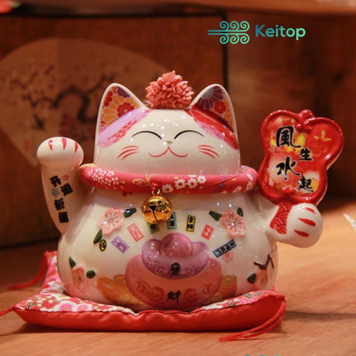 Mèo May Mắn Buôn May Bán Đắt Tài Lộc, Quà Tặng May Mắn 16cm KEITOP MANEKI-018