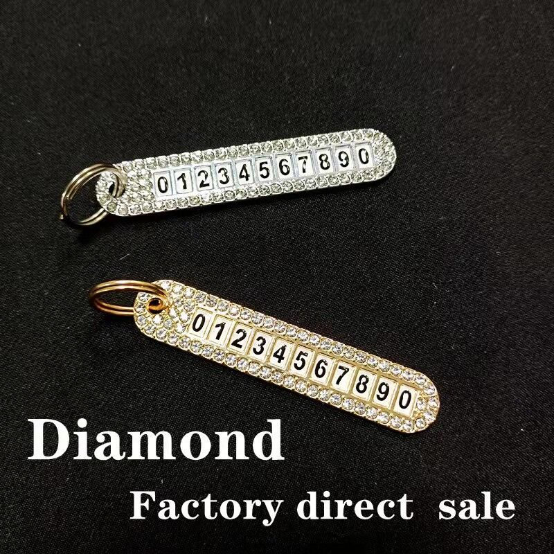 1 Cái / 2021 Móc Chìa Khóa Xe Hơi Dạng Tròn Đính Kim Cương Màu Mới Chống Mất Số Điện Thoại