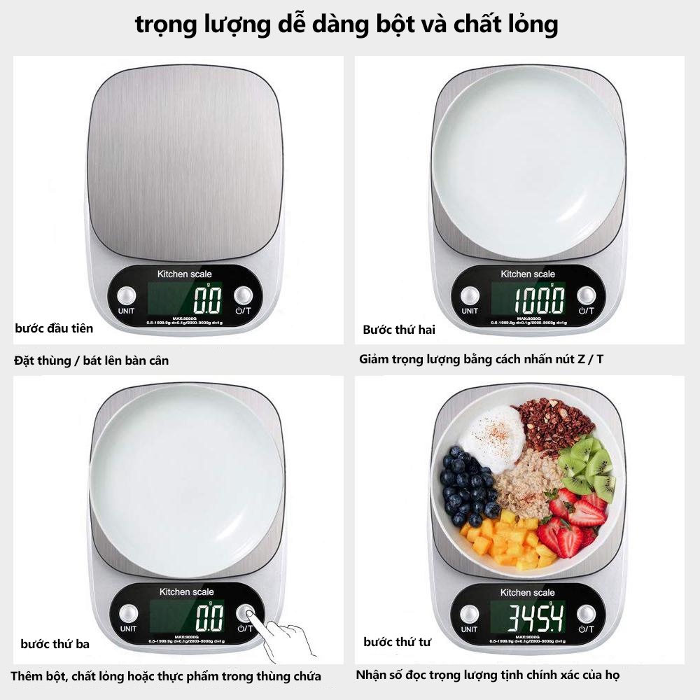 Cân nhà bếp C305 cân điện tử loại tối đa 10kg 5kg 3kg chất liệu thép không gỉ, có độ chính xác cao