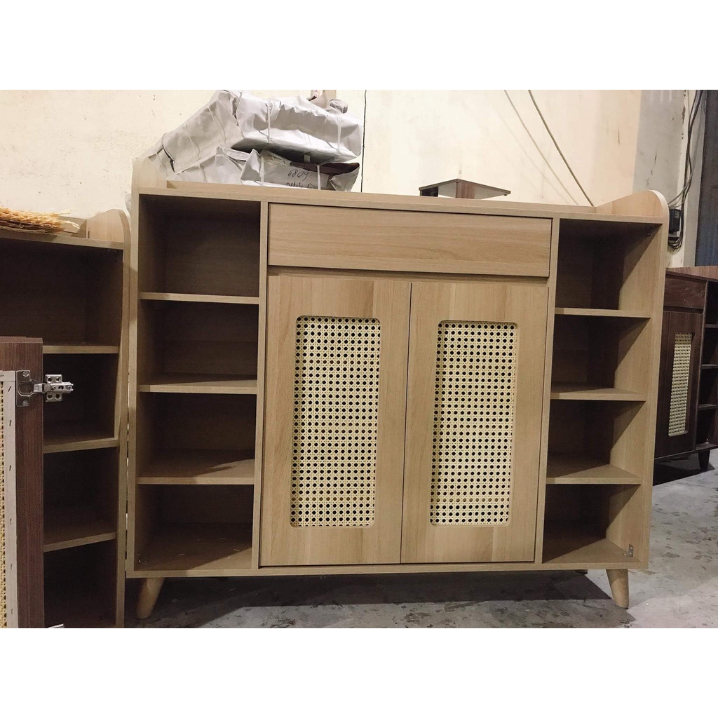 Tủ giầy dép 2 cánh họa tiết mây gỗ công nghiệp giá gốc tại xưởng - tủ giày đẹp