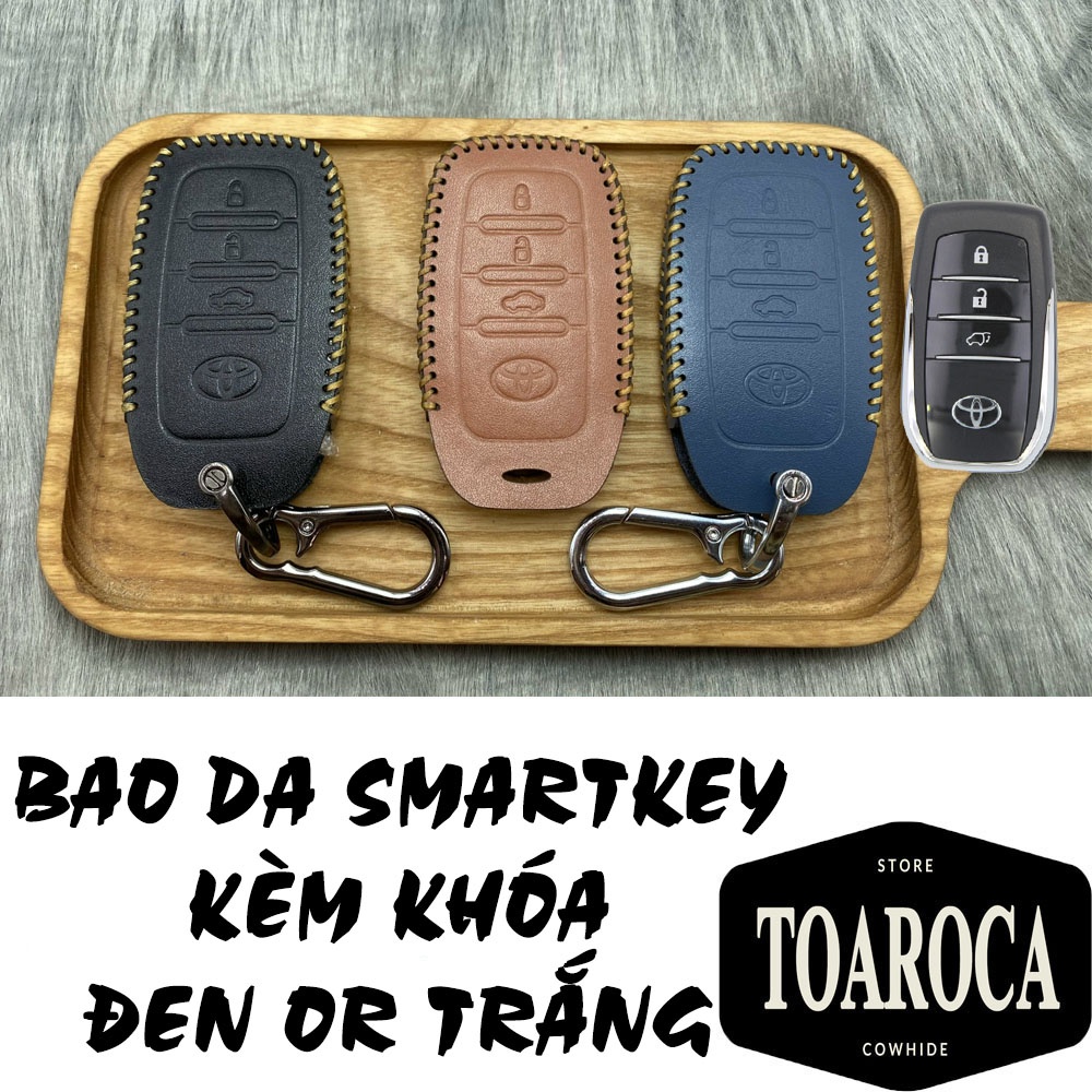 Bao Da Chìa Khóa Smartkey Ô tô 3 nút Toyota Camry, Fortuner, Innova V, HiluxG Da Bò Cao Cấp Handmade Toaroca