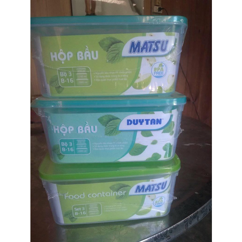 Bộ 3 hộp bầu Duy Tân dung tích 490ml - 1300ml -2800ml đựng thực phẩm an toàn/Bộ hộp đựng thực phẩm để tủ lạnh có nắp gài
