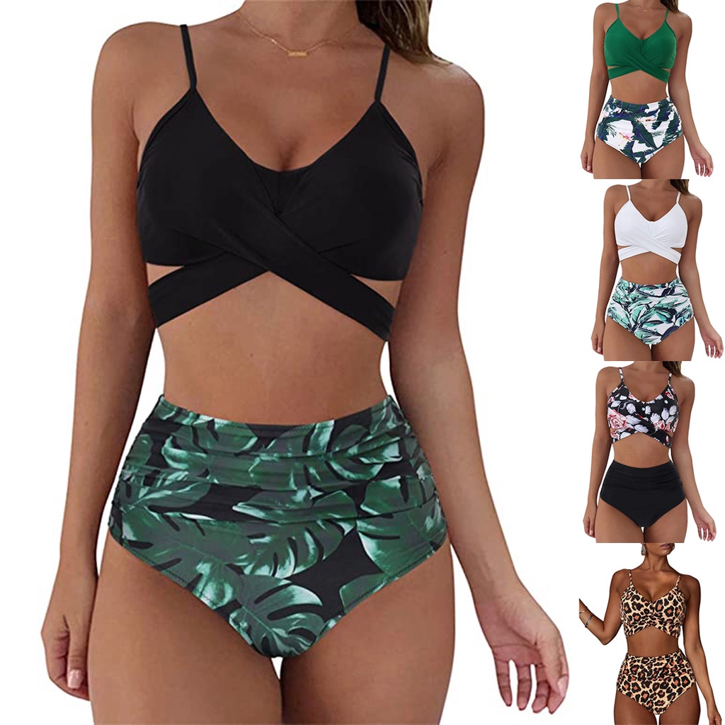 Women Leopard Print Bikini Set Push Up Bathing Swimwear High waist Swimsuit