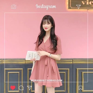 Váy hồng thắt nơ eo Moran