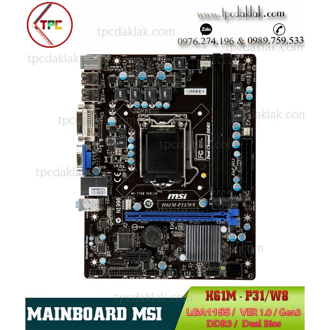 Mainboard MSI H61M-P31/W8 Socket LGA1155 ( Gen3 ) - Bo Mạch Chủ Máy Tính Bàn MSI H61M-P31/W8