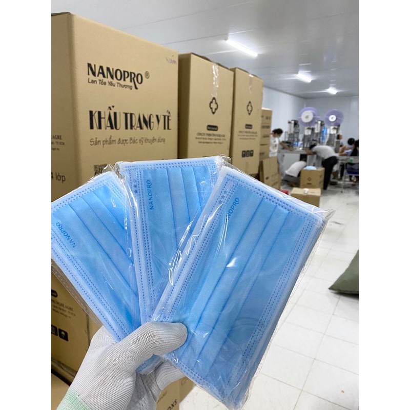 ( Hộp 50 Cái ) Khẩu Trang Y Tế Kháng Khuẩn 4 lớp Cao Cấp Không Thấm Nuớc NANOPRO