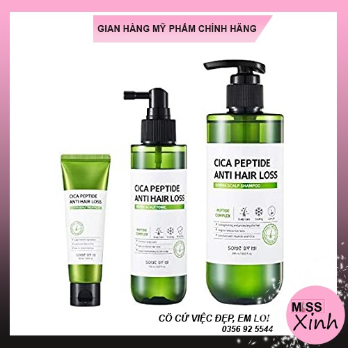 Bộ 3 sản phẩm dưỡng ngăn rụng tóc Some By Mi Cica Peptide Anti Hair Loss Derma Scalp (Shampoo, Treatment, Tonic)