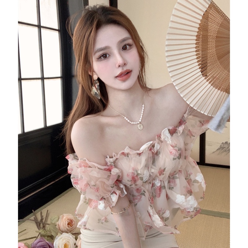 Áo Tay Ngắn Hoạ Tiết Hoa Thiết Kế Hợp Thời Trang Cho Nữ