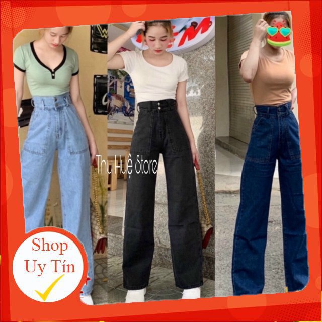 Quần Jean Ống Suông Lưng Cao AA5 Chất Jean Không Giãn Mặc Cực Đẹp