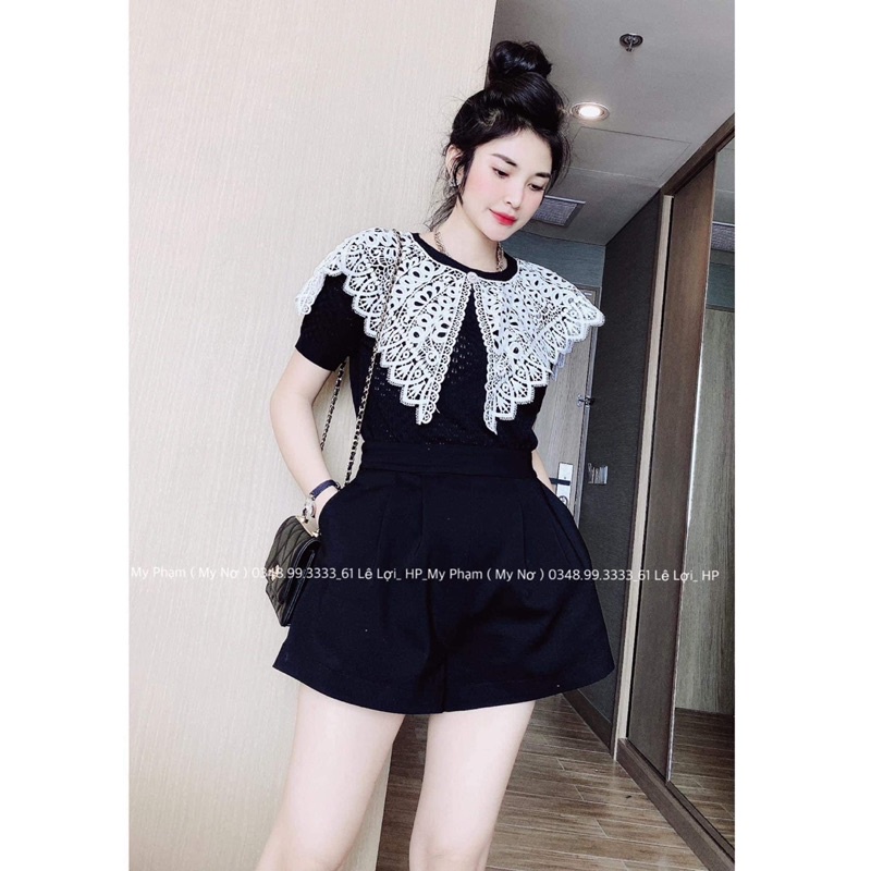 áo len cổ pha ren bánh bèo