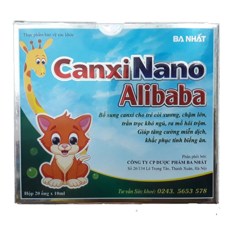 Siro Canxi Nano Alibaba Phát Triển Chiều Cao, Trị Biếng Ăn 20 ống X 10ml