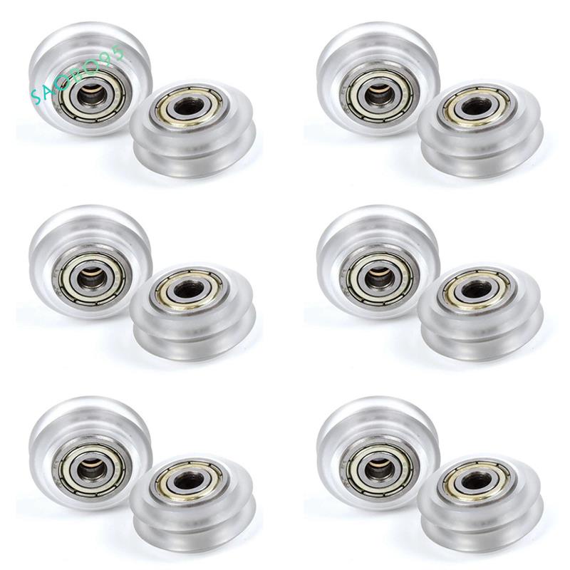 Bộ 12 ròng rọc bánh xe bằng nhựa polycarbonate CNC trong suốt 625ZZ khe chữ V cho CR-10 CR-10S S4 S5 Ender 3 Pro