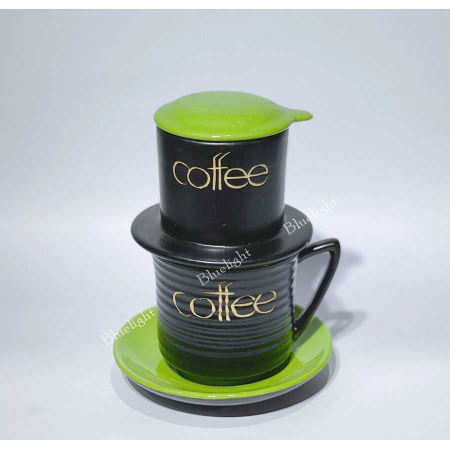 Bộ Phin cà phê sứ Bát Tràng cao cấp men màu - phin cafe sứ màu cốc cafe sứ