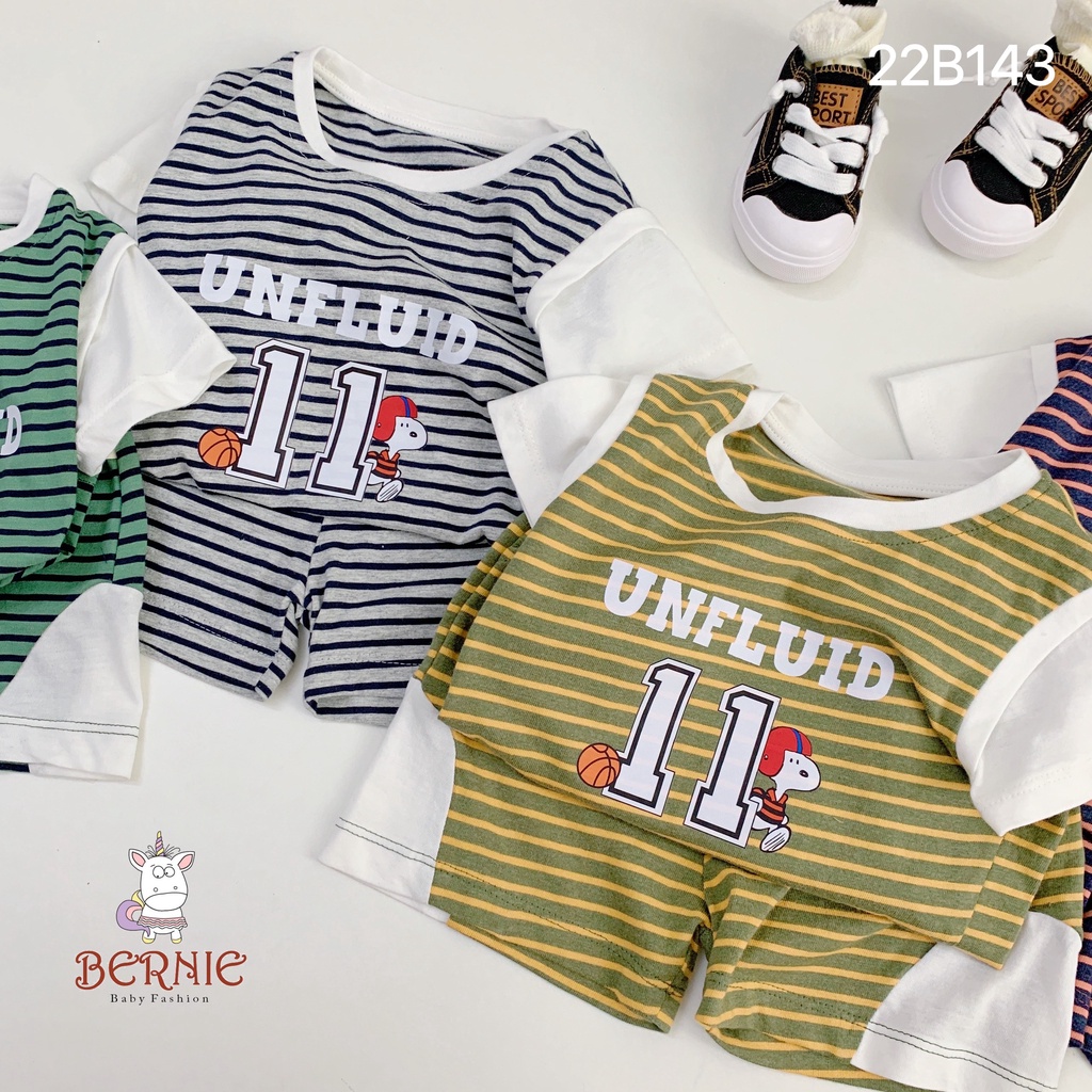 Bộ bé trai kẻ phối tay cá tính cho bé, bộ thun mềm hàng đẹp cho bé Bernie