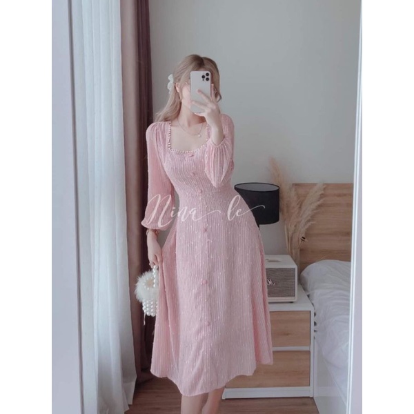 ĐẦM BIGSIZE CỔ CHỮ U TAY DÀI ĐI TIỆC
