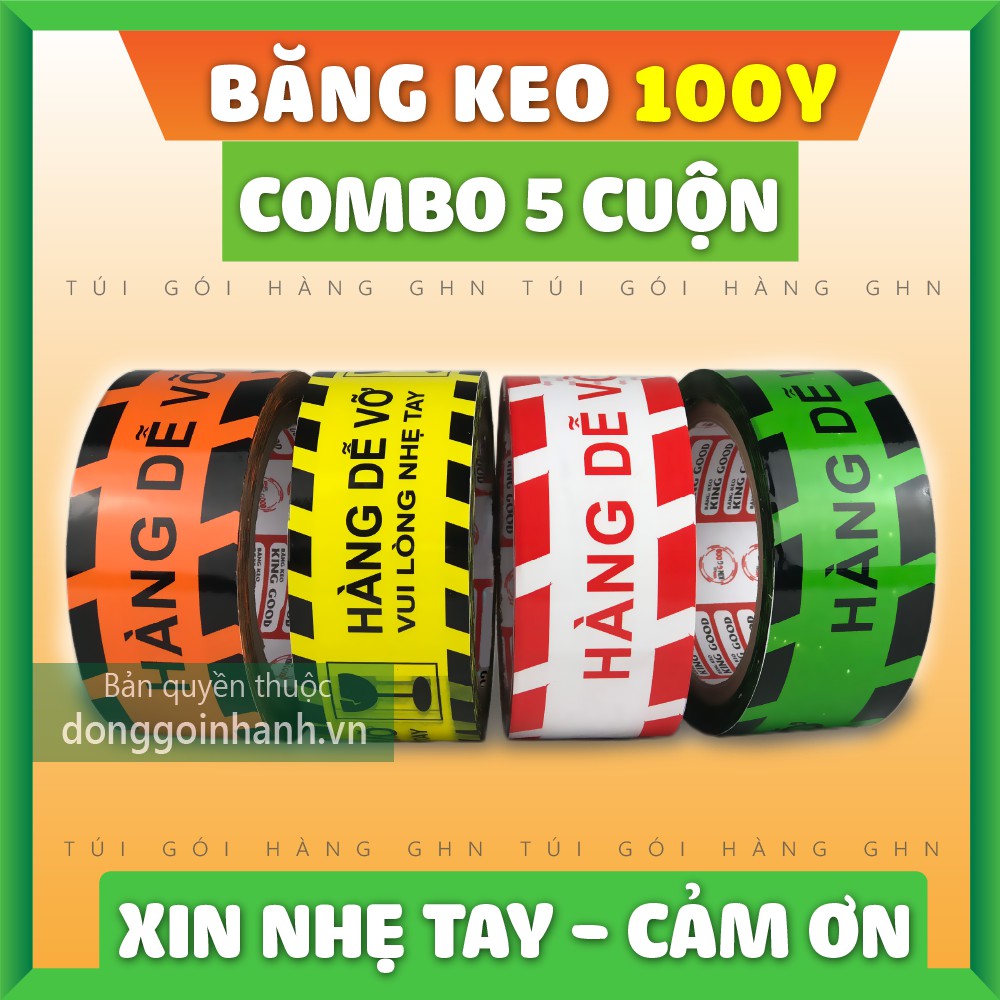 Combo 5 Cuộn Băng Keo Đóng Hàng Có Chữ Hàng Dễ Vỡ 100y GHN 5CBK4M