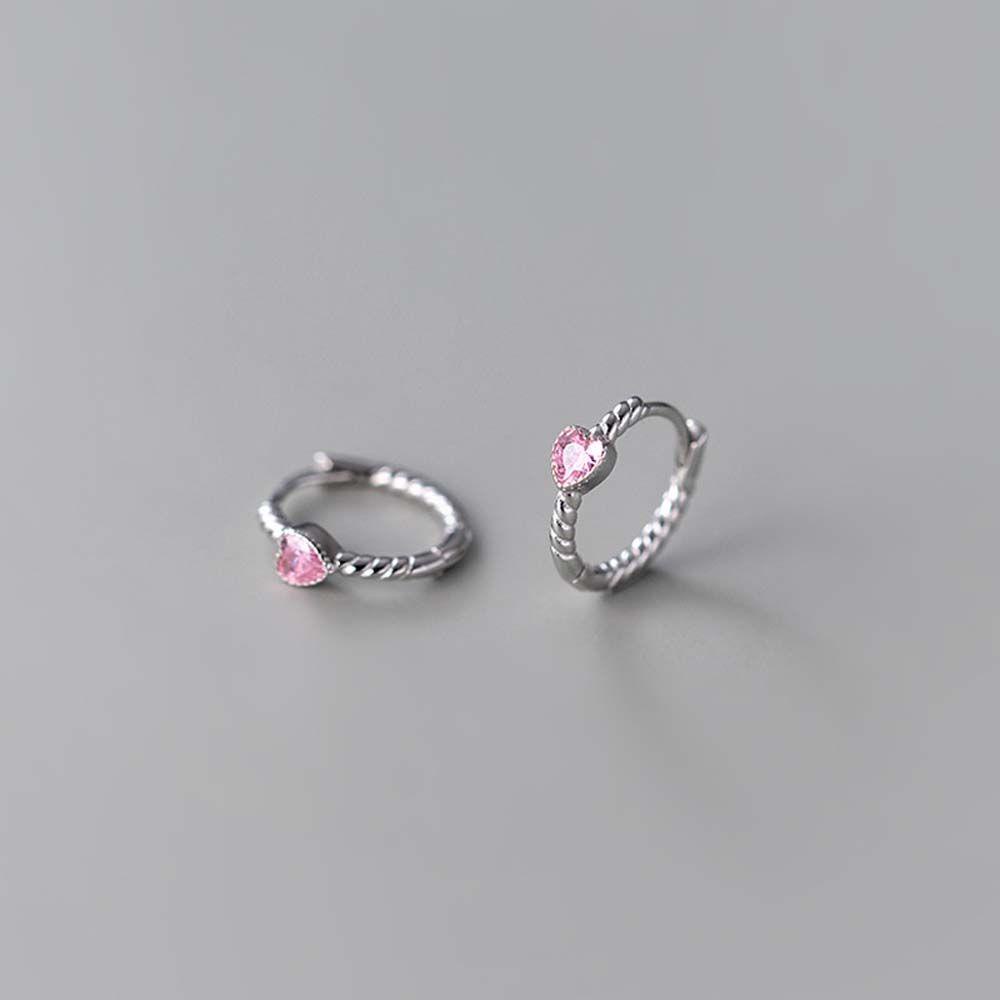 Khuyên Tai Hình Tròn Họa Tiết Trái Tim Màu Hồng Phong Cách Hàn Quốc Thời Trang Cho Nữ