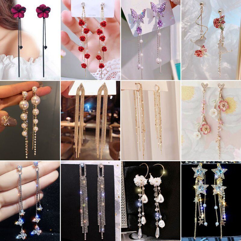 Hoa Tai Dáng Dài Đính Ngọc Trai Nhân Tạo Thời Trang