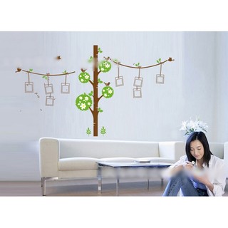 Decal cây cùng đàn chim và dây khung ảnh