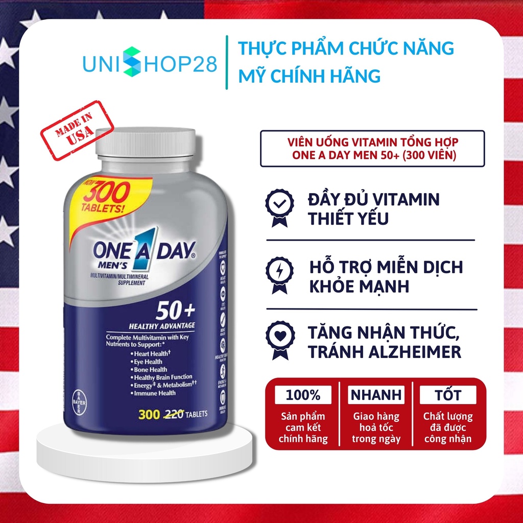 Viên uống Vitamin Tổng Hợp One A Day Men’s 50+ Multivitamin, TPCN Mỹ cho Nam trên 50 tuổi (300 Viên)