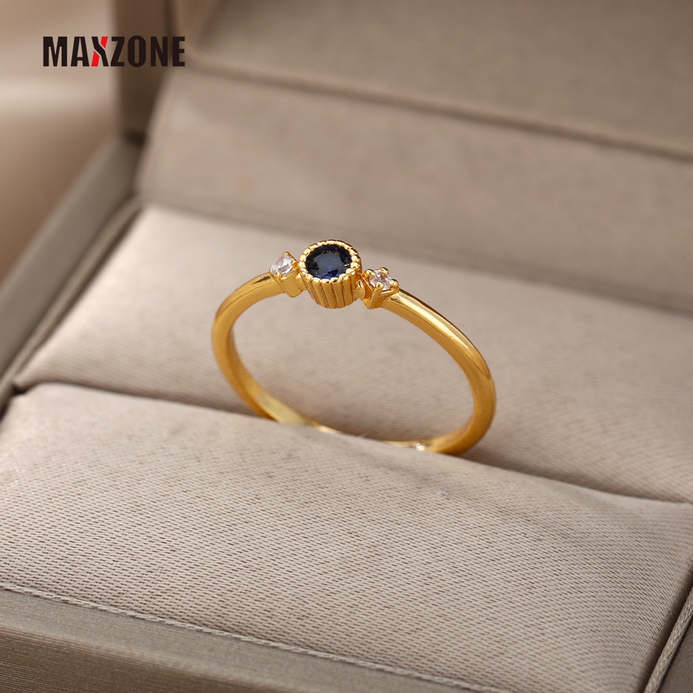 Nhẫn Thép Không Gỉ Đính Đá Tròn 12 Màu Sắc