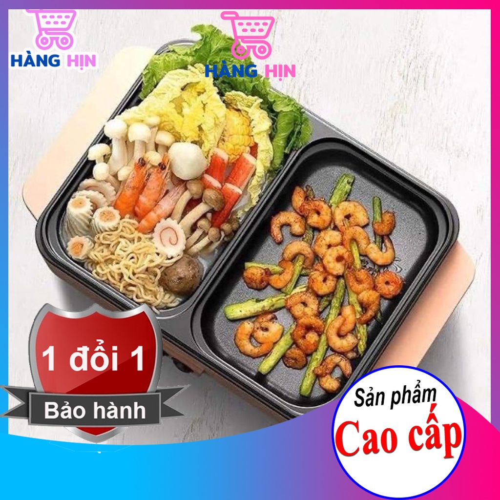 Nồi lẩu nướng 2 in 1, bếp lẩu nướng 2 ngăn đa năng mini Hàn Quốc