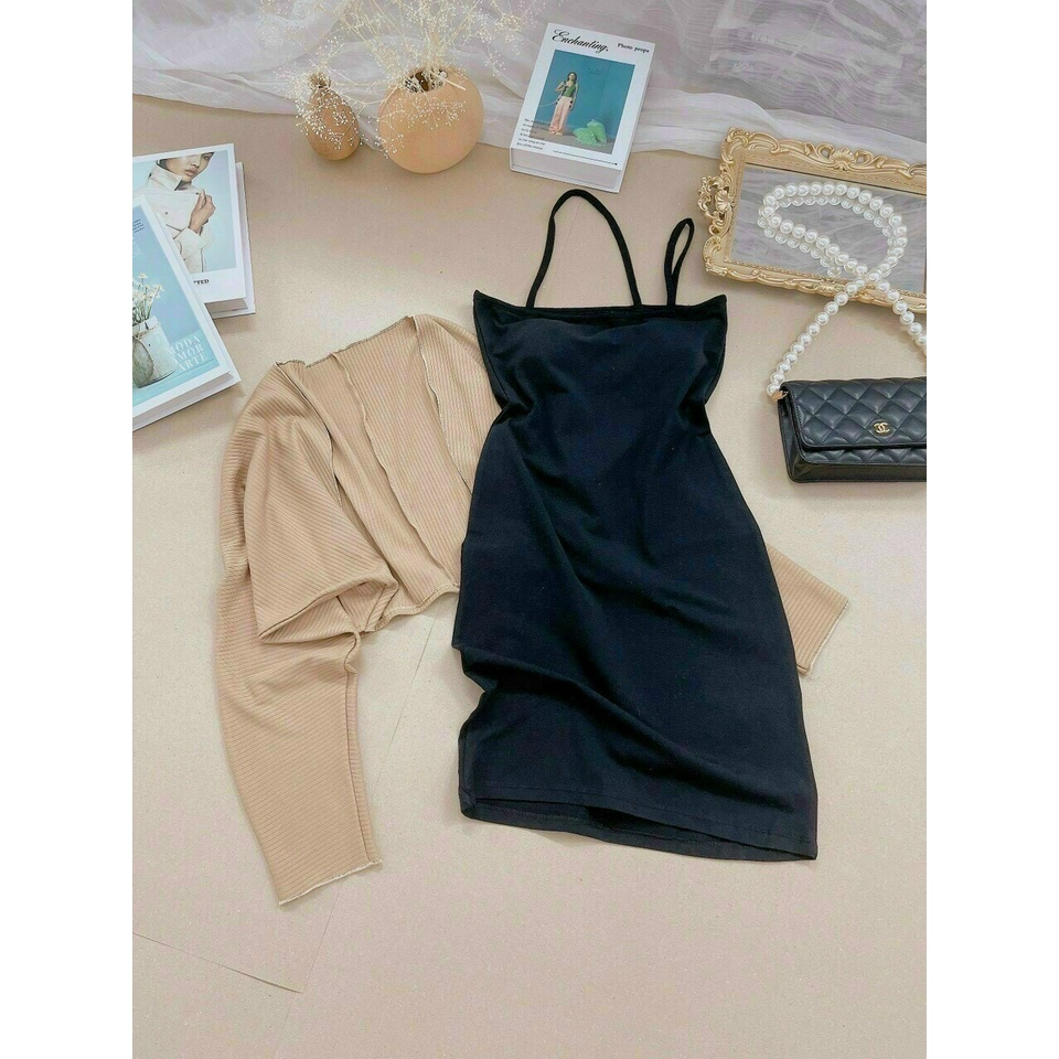 Set Váy Body Dây Chéo Và Áo Khoác Ngoài