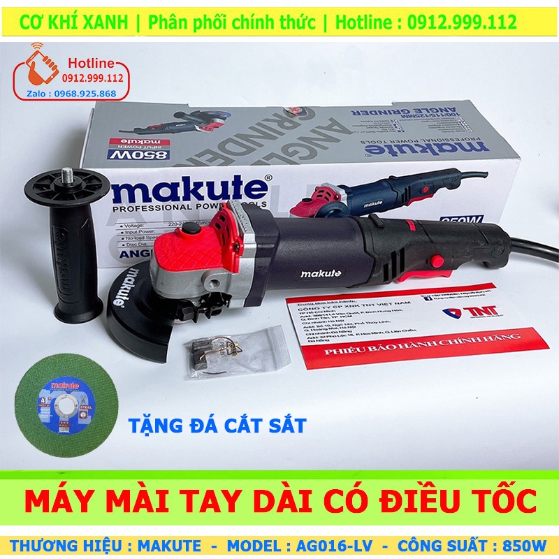 Máy cắt cầm tay, máy mài góc Makute AG016-LV đuôi dài 6 tốc độ Tặng 3 đá cắt và 1 bút điện thông minh