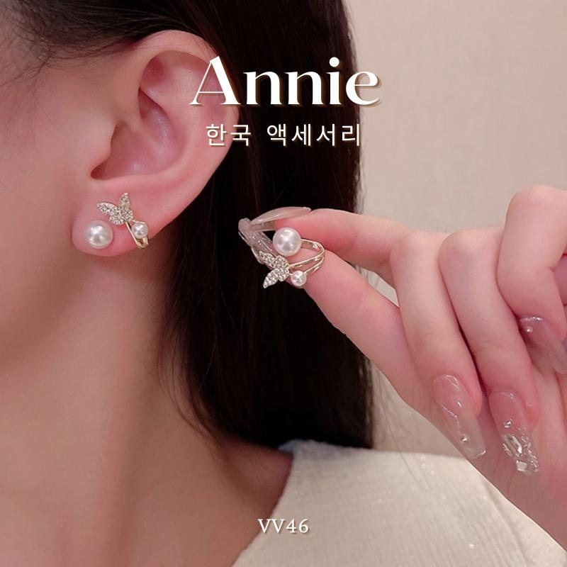 Bông tai Bướm đính ngọc trai nhân tạo ôm vành hot trend phong cách Hàn Quốc VV46