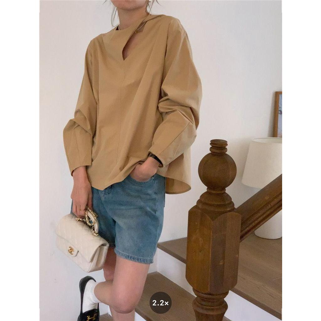 61213 Kink Thiết Kế Áo Sơ Mi Cổ Tròn Dài Tay Rộng Rãi