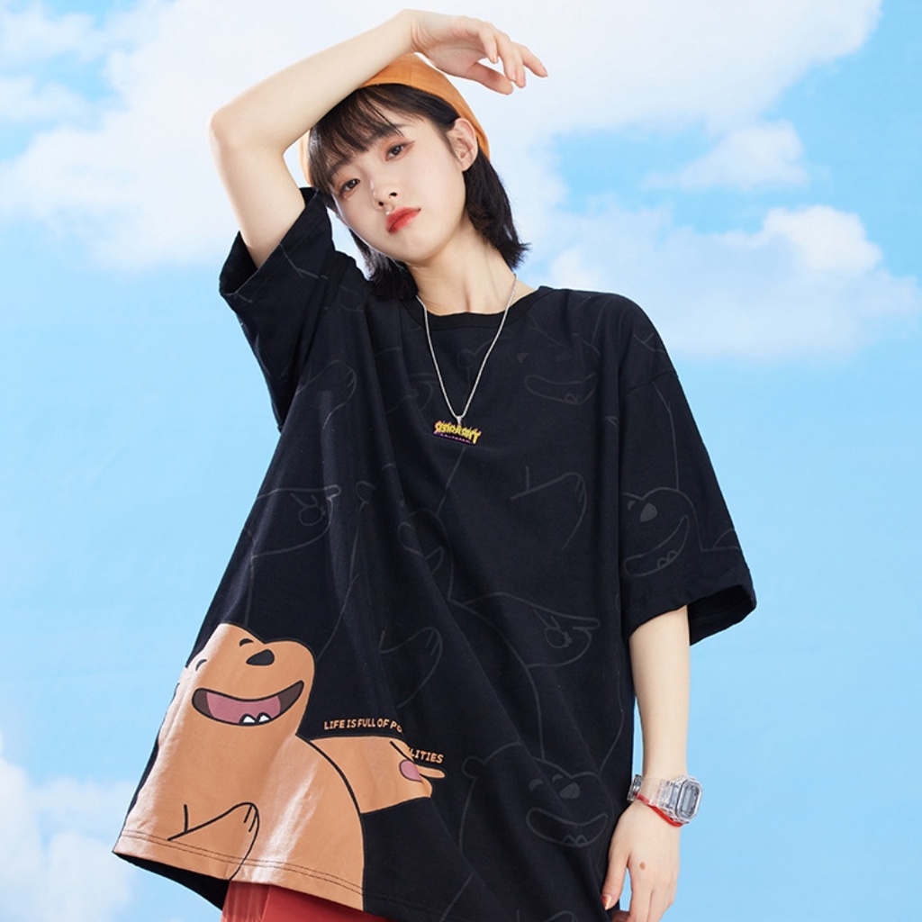 Áo thun tay lỡ MEANSTORE phông cotton Unisex nam nữ tee oversize form rộng pull Ulzzang vải mát - H1551 gấu nâu