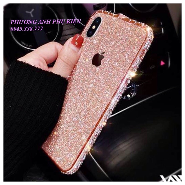 Ốp viền iPhone X đính đá + bộ skin dán cùng màu máy đẹp lộng lẫy.