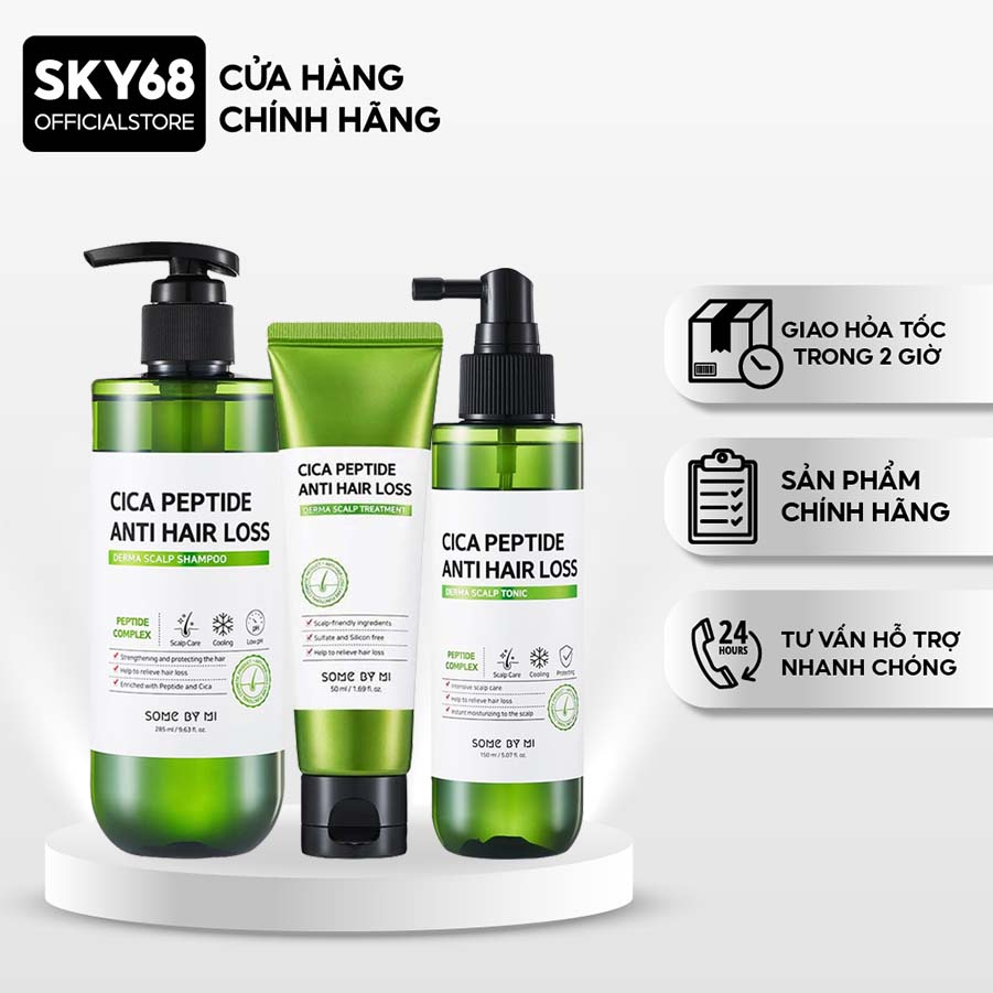 Bộ 3 SP ngăn ngừa rụng tóc Some By Mi Cica Peptide Anti-Hair Loss Derma Scalp (Dầu gội 285ml+Dầu Xả 50ml+Xịt dưỡg 150ml)