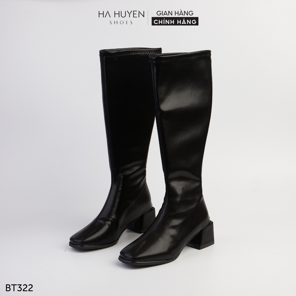 Giày Boot nữ Boot Đùi Hà Huyền Shoes Bốt dài nữ Da lì mũi vuông gót vuông 5 phân - BT322 | BigBuy360 - bigbuy360.vn